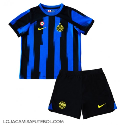 Camisa de Futebol Inter Milan Equipamento Principal Infantil 2023-24 Manga Curta (+ Calças curtas)